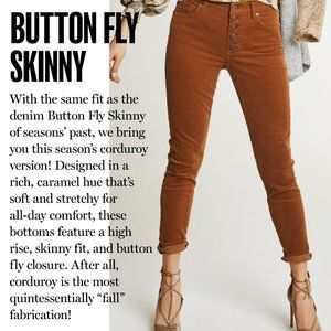 cabi Button fly Skinny Cord, Size 6, NWT